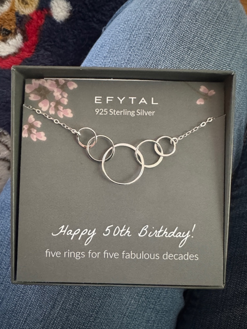 EFYTAL 925 Sterling Silver Five-Ring Necklace - Silver - Happy 50th Birthday